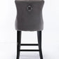 2X Velvet Bar Stools with Studs Trim Wooden Legs Tufted Dining Chairs Kitchen