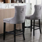 2X Velvet Bar Stools with Studs Trim Wooden Legs Tufted Dining Chairs Kitchen