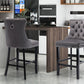 2X Velvet Bar Stools with Studs Trim Wooden Legs Tufted Dining Chairs Kitchen