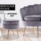 La Bella Shell Scallop Grey Armchair Accent Chair Velvet + Round Ottoman Footstool