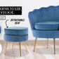 La Bella Shell Scallop Navy Blue Armchair Accent Chair Velvet + Round Ottoman Footstool