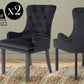 La Bella 2 Set Black French Provincial Dining Chair Ring Studded Lisse Velvet Rubberwood