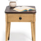 Modern Bedside Table in Brass Finish with Storage Drawer and Wood Top