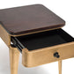 Modern Bedside Table in Brass Finish with Storage Drawer and Wood Top